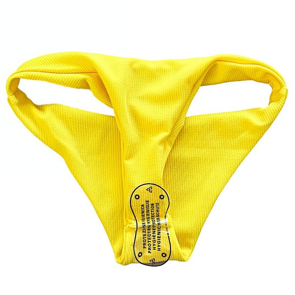 Ribbed Shoulder-Tie Cheeky Bikini in Yellow - Picture 4 of 8